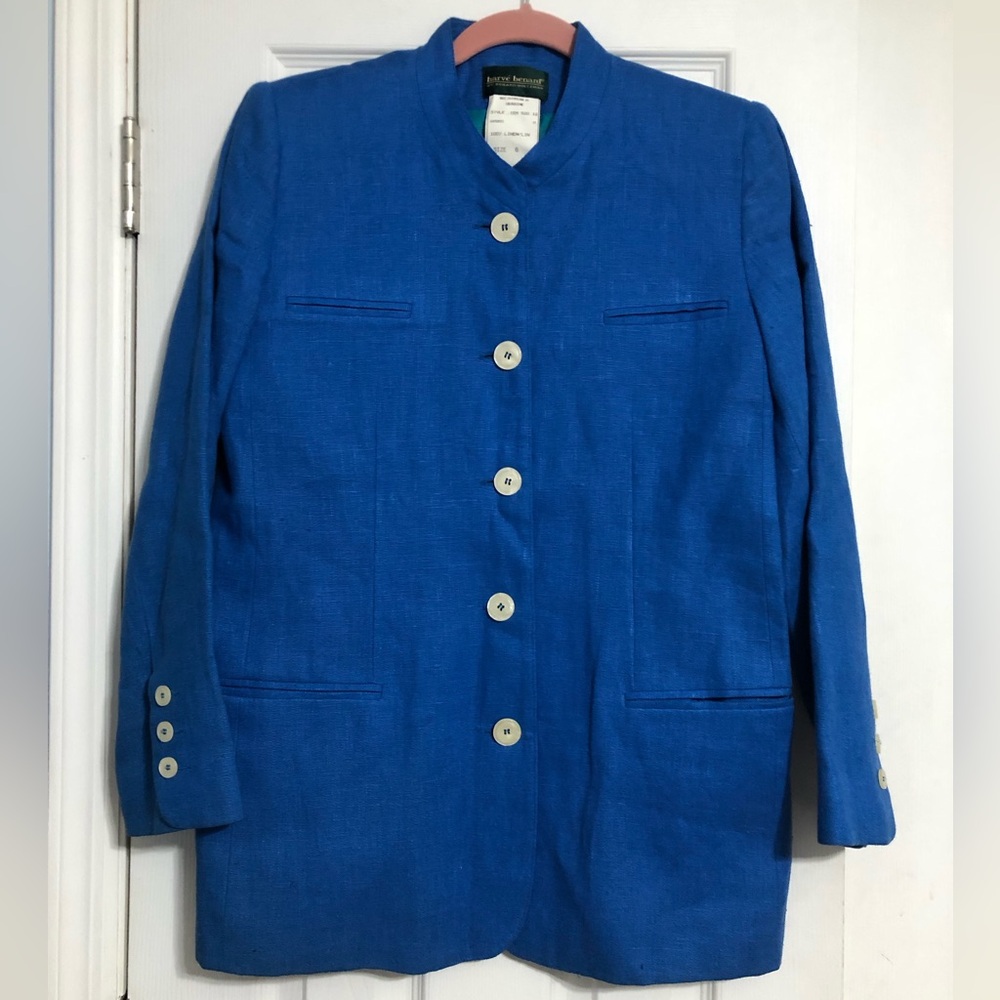Harve Benard vintage Blue 100% linen Women's Blazer size 6 classic made‎ Ukraine